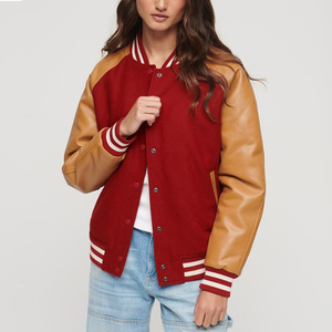 Women's Casual Varsity Jacket Fashionable Wool Letterman Jacket with Printed Sleeves Plus Size Customizable - Product Image 2