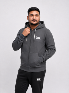 Men's Full-Zip Fleece Hoodie with Silk Screen Printed Custom Logo Breathable Cotton-Polyester <b>Fabric</b> Casual Sportswear - Product Image 2