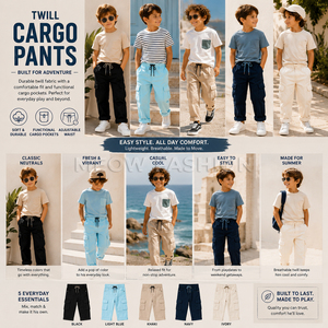 Pantalon cargo en sergé pour garçons, couleur unie, taille à cordon de serrage, léger, décontracté, avec poches plaquées, longueur complète, respirant - Product Image 1