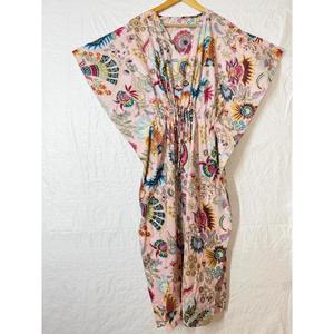 Robe Kaftan en Coton Imprimé Floral pour Femme, Style Bohème, Maxi Caftan de Plage, Tunique Ample d'Été, Grande Taille, Tenue de Vacances - Product Image 1