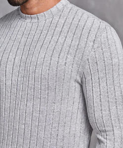 WARPRO INDUSTRY Pull en maille côtelée gris pour homme, 100% coton, anti-rides, respirant, manches longues, motif uni, hiver - Product Image 4