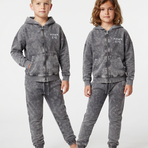 Conjunto Deportivo de Dos Piezas para Niños, Color Sólido, Lavado Ácido, Algodón de Alta Calidad, Ropa Casual Unisex - Product Image 3