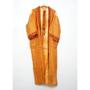 Multi-Colour Up-cycled Sleepwear Vintage Silk Saree Floral Kimono Indian Handmade Maxi Gown Dress Style Knee Length Bathrobe - Product Image 4