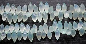 ลูกปัดหินแคลเซโดนีสีน้ำทะเลธรรมชาติทรงข้าวสารเจียระไน ร้อยเป็นเส้น สำหรับทำเครื่องประดับแฮนด์เมด - Product Image 4