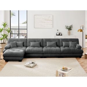 Divano Componibile Modulare Confortevole a 4 Posti a Forma di L con Pouf Convertibile Combinazione Libera per Arredamento Soggiorno - Product Image 3
