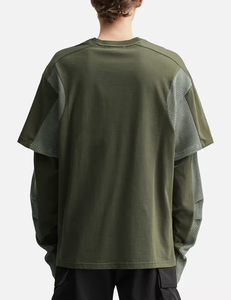 เสื้อยืดแขนสั้นผู้ชายทรงโอเวอร์ไซส์ สีเขียว ผ้าถัก ระบายอากาศดี คอกลม สวมใส่สบาย สีพื้น สไตล์สตรีท แขนสองชั้น - Product Image 4
