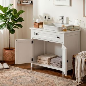 Mobiletto da bagno in PVC con 1 cassetto e 2 ante con chiusura ammortizzata, bianco, 23,62x11,81x23,62 pollici - Product Image 3