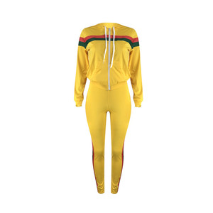 Conjunto Deportivo de Mujer, Amarillo, con Capucha, Diseño 2 en 1, Antiestático, de Forro Polar, Corte Regular, Pantalones Casuales con Bolsillos Laterales, para Otoño - Product Image 2