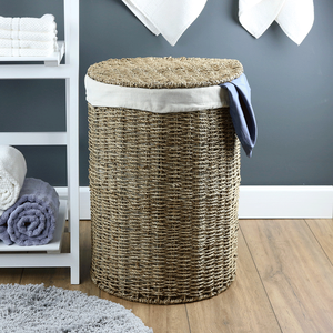 Panier de rangement multifonctionnel en jonc de mer, rond, rustique, écologique, à vente rapide, pour la maison et le bureau - Product Image 3