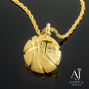 18K Gold Basketball Cross Pendant Necklace Christian Charm Link Chain Bezel Setting Hip Hop Style Unisex Sports Jewelry Gift - Product Image 1