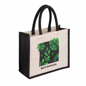 Jute Shopping <b>Bag</b> <b>Medium</b> <b>Size</b> Red Flower Pattern Orange Handle Reusable Tote for Groceries - Product Image 1