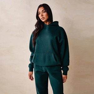Ensemble de survêtement à capuche vert foncé pour femmes, pantalon long avec poches latérales, tenue décontractée d'automne, taille plus, coupe ample - Product Image 6