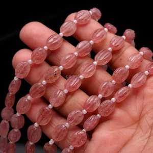 Cuentas de cuarzo rosa fresa talladas a mano, piedras preciosas ovaladas talladas a mano, cuentas de cuarzo rosa fresa natural, cuentas sueltas para joyería. - Product Image 5