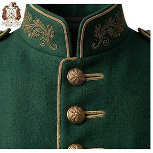 Veste militaire unisexe pour adultes en coton vert de qualité supérieure, broderie dorée, respirante, uniforme de parade, sur mesure, formelle - Product Image 4