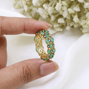 Emerald Gemstone 925 Sterling Silver Gold Plated for Certified Claw Setting Wedding Band <b>Ring</b> Women's Handmade Jewelry Memoria - Product Image 6