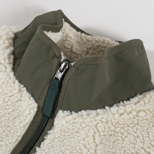 Ivory Cream Olive Green Unisex Sherpa Fleece <b>Vest</b> Full Zip Stand Collar Triple Zip Pockets Custom Sherpa Fleece <b>Vest</b> OEM Clothes - Product Image 5