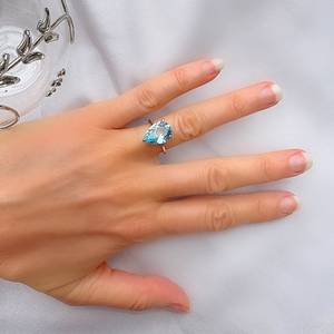 Genuine Blue Topaz Pear Shaped Teardrop Silver <b>Ring</b> Elegant Gemstone Jewelry Statement <b>Ring</b> Gift For Women - Product Image 4