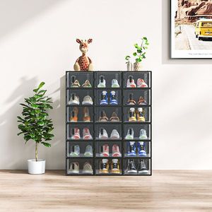 18-Piece Black Shoe Storage Box Set 33x23x14cm <b>Plastic</b> <b>Mesh</b> and Stackable Design - Product Image 4