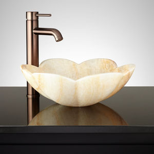 Vasque en onyx blanc afghan en forme de fleur, lavabo en pierre naturelle, finition brossée, vasque de salle de bain contemporaine - Product Image 1