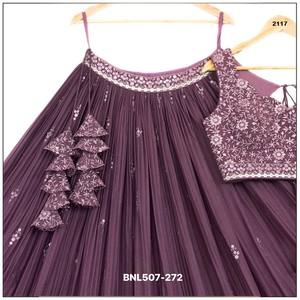 Hermoso Lehenga Choli y Dupatta de Georgette Sintético Pesado con Bordado de Lentejuelas, Proveedor y Exportador Mundial - Product Image 3