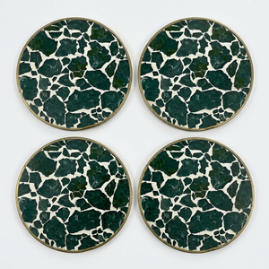 Ensemble de sous-verres en mosaïque de marbre personnalisés faits à la main, motif terrazzo vert, sous-verres en pierre naturelle pour la maison - Product Image 1