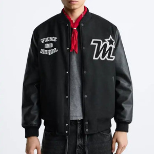 Vintage Letterman Baseball <b>Jacket</b>: Top Quality Wool Body, Leather Sleeves, Customized Logo, Snap Button, Thick <b>Warm</b> Quilting - Product Image 4