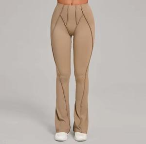 Eco-Friendly <b>High</b> <b>Waist</b> Full Length Solid Knitted Spandex Sporty Women's <b>Flared</b> Stretch Seamless <b>Leggings</b> - Product Image 1
