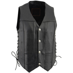 Material Zip Closure Comfortable Fit Outdoor Fashion OEM <b>Men</b> <b>Leather</b> Vest Custom Biker Style <b>Waistcoat</b> Durable <b>Leather</b> - Product Image 1