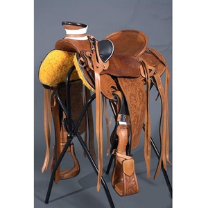 Silla de montar western de cuero marrón con asiento rígido tallado a mano con motivos florales, correas de latigo, para carreras de caballos, de 10 a 18 pulgadas - Product Image 2