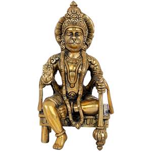 Ídolo de Hanuman de 6 pulgadas hecho a mano en latón Chowki escultura India para regalar - Product Image 2