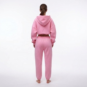 Sudadera Rosa Oversize con Capucha para Mujer, de Forro Polar Liso, Hombros Caídos, Manga Larga, para Invierno - Product Image 3