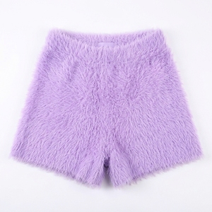 Faux Fur <b>Shorts</b> <b>Women</b> High Waist Loose Fit Solid Color Casual Knitted Elastic Waist <b>Short</b> Skirts in Red <b>Black</b> White Brown Blue - Product Image 4
