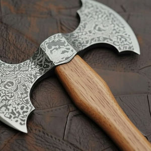 Damascus Steel Double Head <b>Axe</b> Custom Crafted Pattern Steel Tool For Outdoor Work And <b>Camping</b> Double Head <b>Axe</b> - Product Image 2