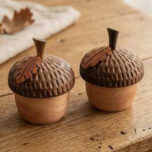 Tasse à boire en bois façonnée à la main en forme de gland, tasse en bois à grain naturel, vaisselle écologique pour la table quotidienne - Product Image 2