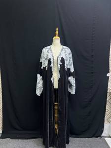 Promotion Abaya Modeste Turque de Dubaï, Longue, Anti-plis, à Col en V, à Manches Longues, Ornée de Perles, de Paillettes et de Motifs Floraux, pour Soirée Musulmane - Product Image 1