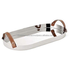 Poignées en cuir Acier inoxydable Métal Designer Fancy Plateau décoratif - Product Image 2