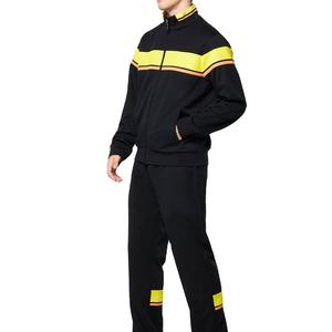 Survêtement noir pour homme avec fermeture éclair intégrale, bandes jaunes fluo, col montant, poches latérales, respirant, coupe classique, idéal pour l'automne - Product Image 2