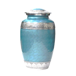 Urnas de cremación de aluminio para adultos con grabado en estaño y acabado en esmalte azul, urnas metálicas para cenizas humanas. - Product Image 3