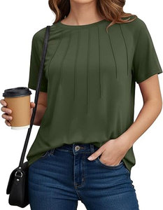 เสื้อยืดแขนสั้นลำลองสำหรับฤดูร้อน คอกลม จับจีบ แต่งระบาย ทรงหลวม แฟชั่นทันสมัย - Product Image 4
