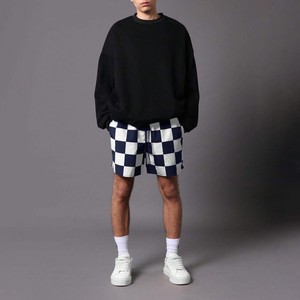 Shorts d'été à carreaux personnalisés avec logo pour hommes, en coton, décontractés, taille élastique, taille mi-haute, avec poches, motif blanc et noir - Product Image 4