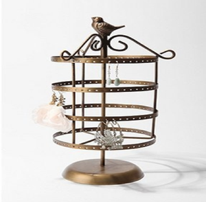 Wall <b>hanging</b> round mesh earring organizer stand with LED fairy lights and pink tassels, available at wholesale prices. - Product Image 4