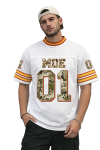 Camiseta de Fútbol Americano Personalizada OEM con Sublimación, Malla Blanca, Estampado de Número de Camuflaje, Unisex, Corte Cuadrado y Holgado, Estilo Vintage, Cuello Redondo - Product Image 5