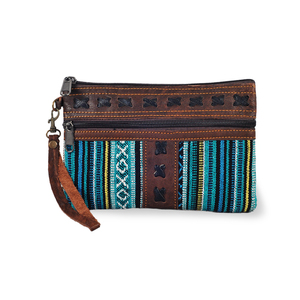 Pochette bohème faite à la main pour femme avec fermeture éclair et détails brodés 100% coton - Product Image 1