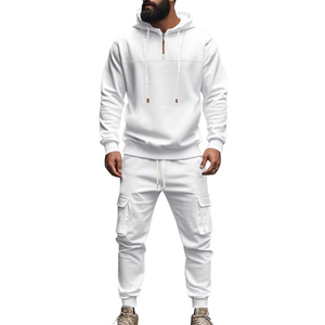 <b>Mens</b> Beige Hooded Tracksuit Full Sleeve Solid Color Casual Jogger Set With Side Pockets Drawstring Closure Autumn Wear - Product Image 4