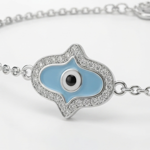DIVYORO KHAMSAH TURQUOISE PROTECTION Bracelet en argent 925 avec chaîne et maillons pour femmes - Product Image 2