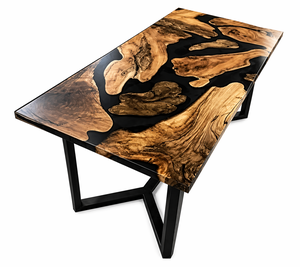 Luxury Live Edge <b>Epoxy</b> Resin Dining <b>Table</b> – Solid Wood River <b>Table</b> with Black Resin <b>Top</b> & Metal Base for Modern Home Office - Product Image 2