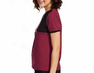 Camiseta de Manga Corta con Cuello en V y Bloques de Color para Mujer, Corte Regular, 100% Poliéster, Tejido de Punto, Informal, Transpirable, Estilo Urbano - Product Image 4