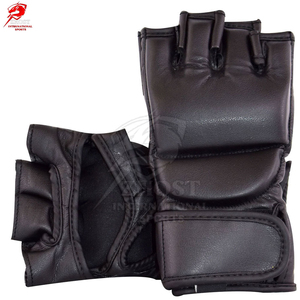 Gants de MMA/Boxe en cuir de vachette noir à demi-doigts avec sangle de poignet auto-agrippante, séchage rapide et respirants, équipement d'entraînement d'arts martiaux - Product Image 6