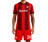 Maillot de football pour homme Sprint, rayé rouge et noir, col rond, manches courtes, polyester respirant, vêtements de football