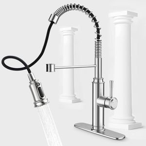 Rubinetto da Cucina a Molla con Spruzzatore a 3 Modalità e Maniglia Singola, Piastra di Fissaggio per 1 o 3 Fori, Rotazione a 360° - Product Image 1